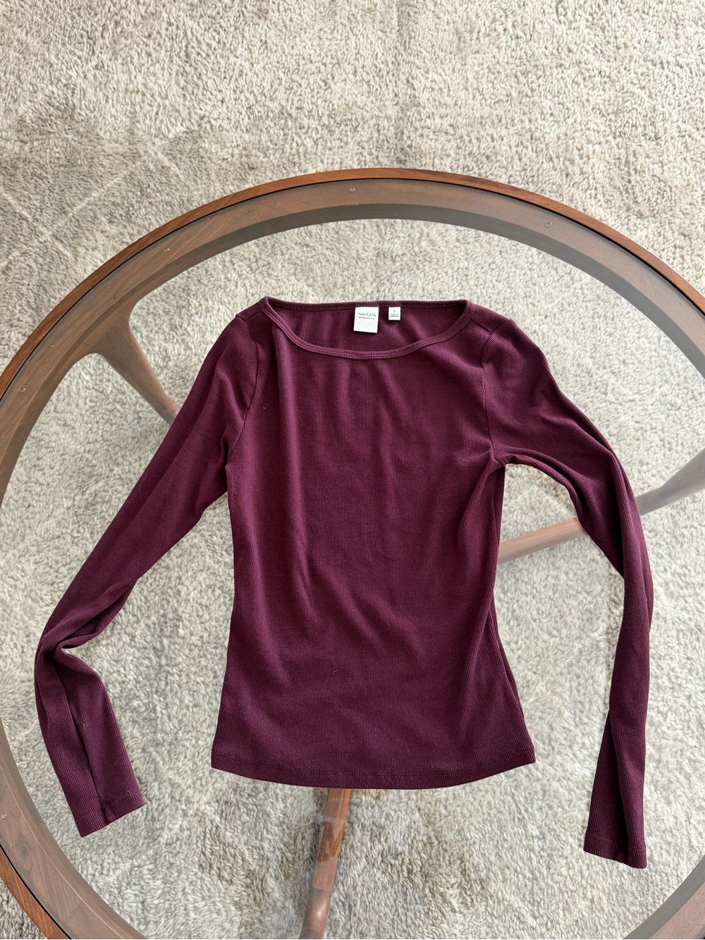 Aritzia Homestretch Long-Sleeve Ribbed Top in Burgundy